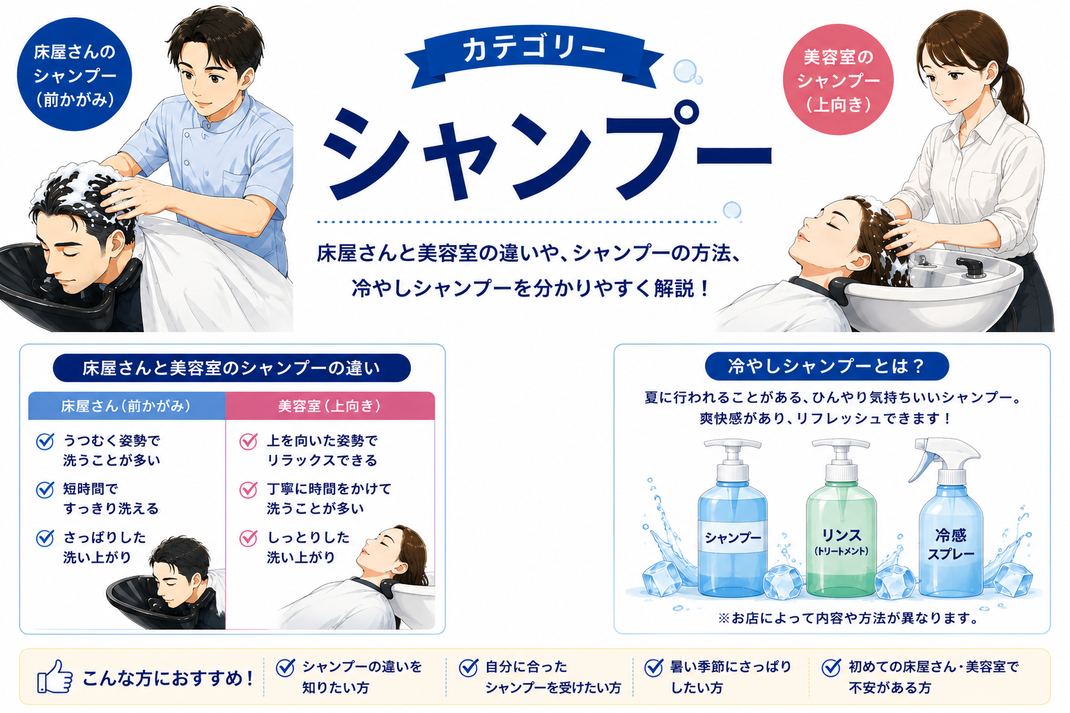 床屋さんのシャンプー｜前かがみ・上向きの違いや冷やしシャンプーを解説