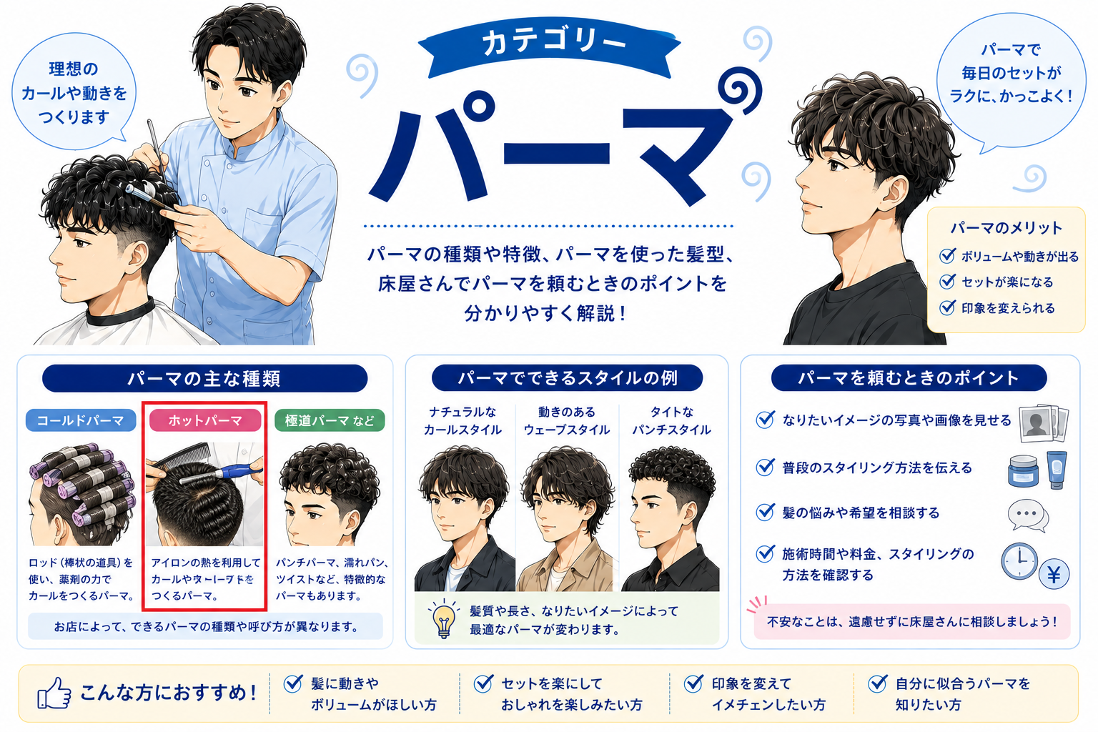 床屋さんのパーマ｜種類・特徴・頼み方を分かりやすく解説
